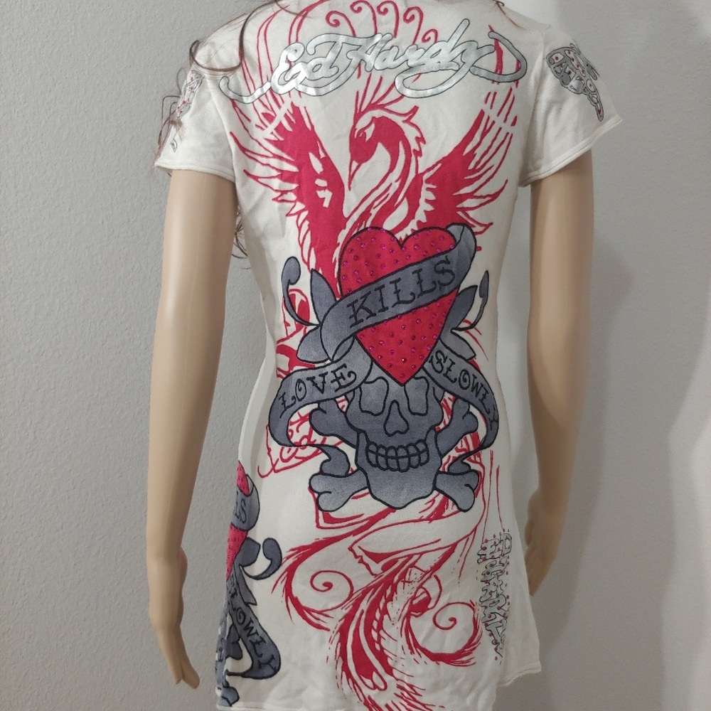 Ed Hardy tunic dress like top Metallic silver gold
